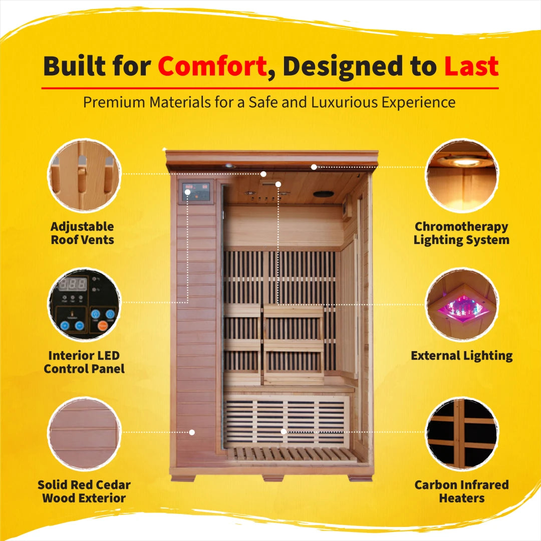 Yukon 2-Person Cedar Infrared Sauna with 6 Carbon Heaters