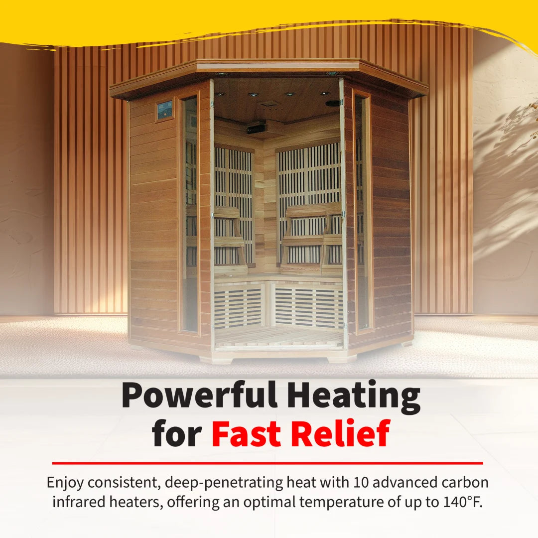 Whistler 4-Person Cedar Corner Infrared Sauna with 10 Carbon Heaters