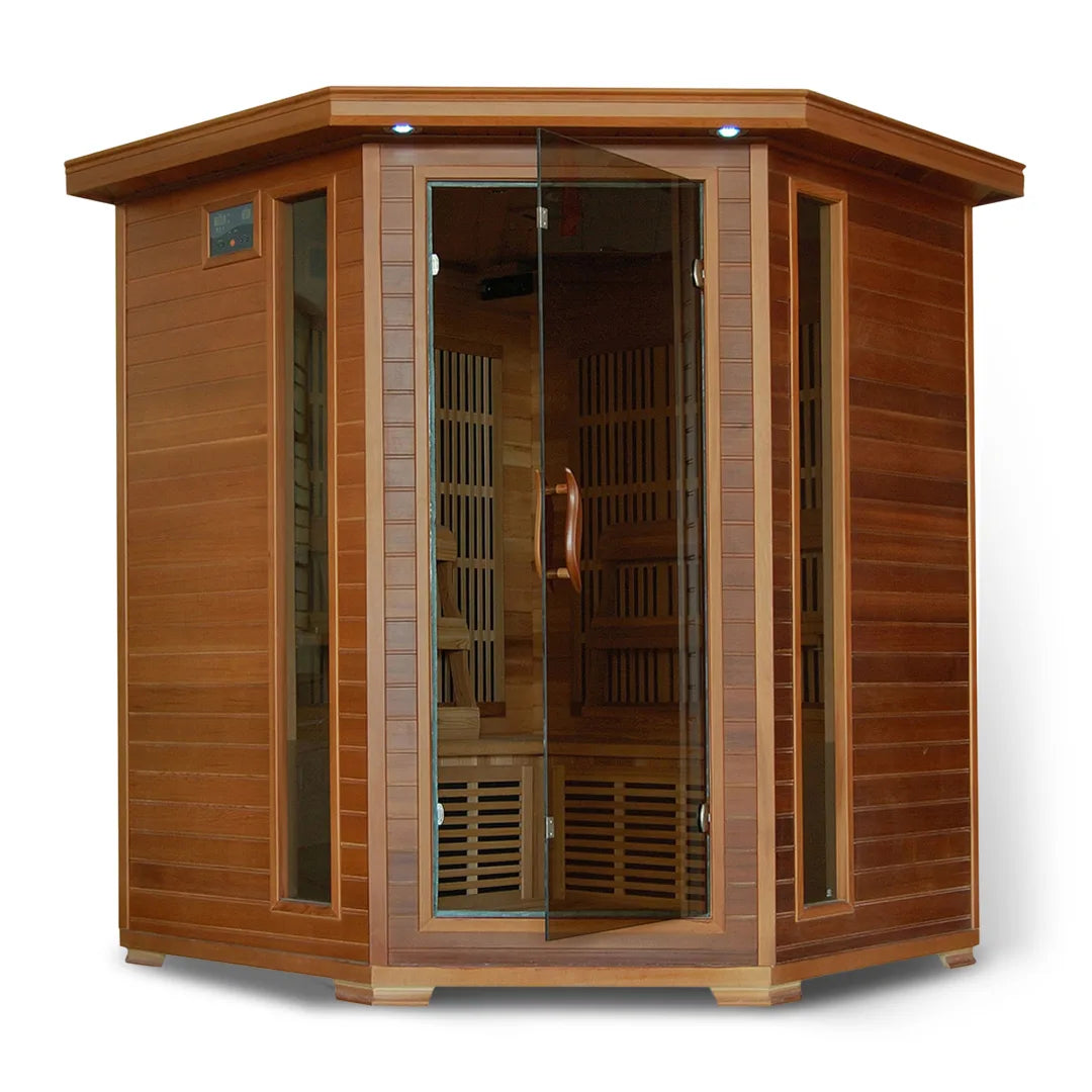 Whistler 4-Person Cedar Corner Infrared Sauna with 10 Carbon Heaters