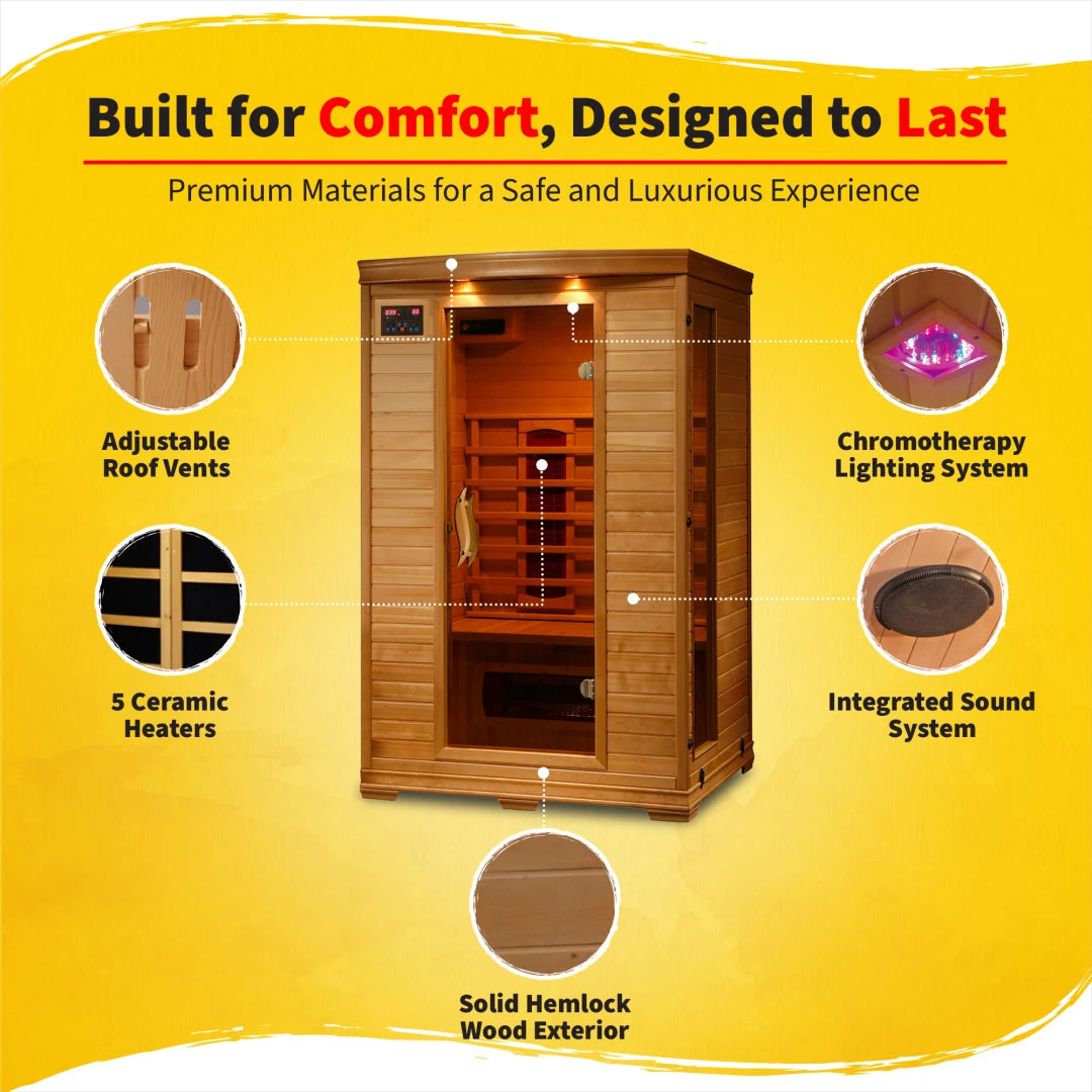 Coronado 2-Person Hemlock Infrared Sauna with 5 Ceramic Heaters