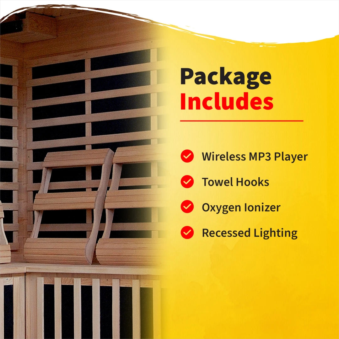 Tucson 4-Person Hemlock Corner Infrared Sauna with 10 Carbon Heaters