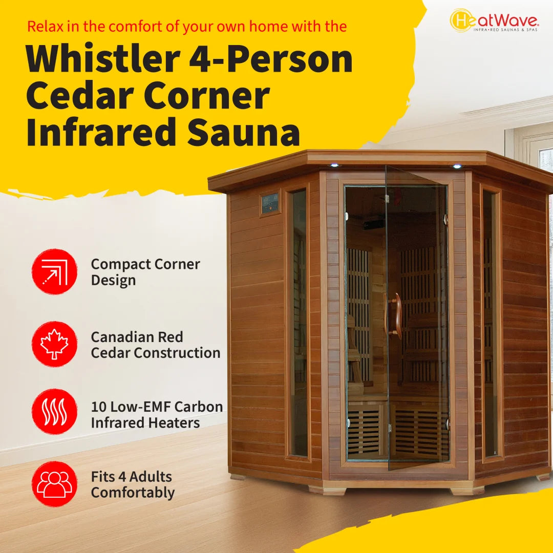 Whistler 4-Person Cedar Corner Infrared Sauna with 10 Carbon Heaters